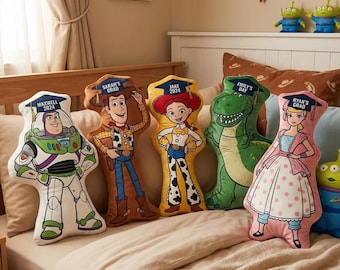 Personalized Toy Character Graduation Pillow Kids, Cowboy Space Cartoon Plush, Custom Name Gift for Boys Girls Room Decor