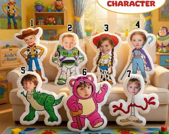 Custom Photo Character Pillow, Personalized Face Pillow Toy Story Inspired, Disneylandland Toy Story Pillow Gift, Woody Buzz Jessie Costume