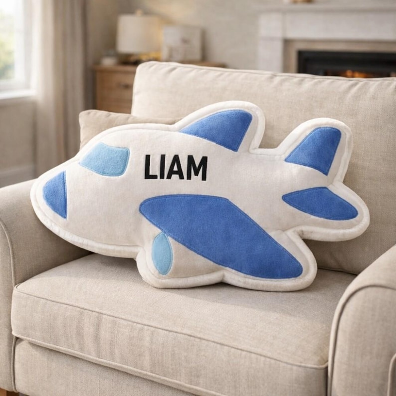 Personalized Airplane Pillow, Nursery Decor, Custom Name Cushion, Airplane Pillow, Airplane Name Plush, Gift for boys, Birthday gifts image 1