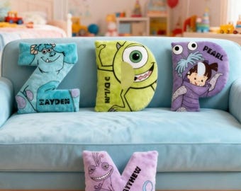 Personalized Monsters All Characters Letter Pillow, Custom Monsters Inc Name Pillow, Kids Alphabet Pillow, Birthday Gift For Kids