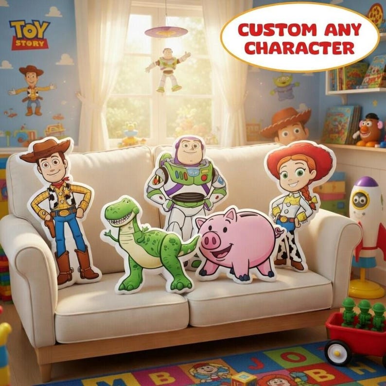 Personalized Toy Story Cushion, Custom Pixar Character Pillow, Buzz Woody Jessie Rex Plush Case,Birthday Gift Idea,Cartoon Home Decor Accent image 1