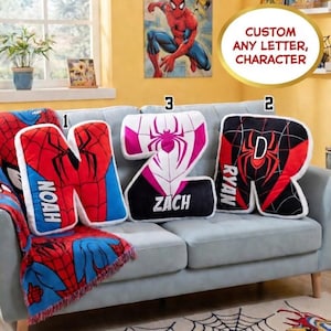Personalized Spidey Letter Pillow, Custom Superhero Name Pillow, Spidey Friends Pillow, Super Hero Nursery Decor, Baby Shower Gift