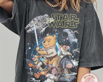 Vintage Retro Winnie The Pooh Star Wars shirt, May The Force be with you Galaxy's Edge Disneyland World Disneyland family matching shirts