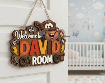 Personalized Cars Mater Wooden Name Sign, Custom Mater Room Door Sign, Disneyland Cars Nursery Decor, Tow Truck Wooden Door Hanger