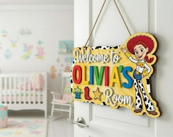Personalized Jessie Toy Story Wooden Name Sign, DisneylandToy Story Jessie Room Decor,Cowgirl Nursery Wooden Sign, Custom Wooden Door Sign