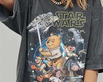 Vintage Retro Winnie The Pooh Star Wars shirt, May The Force be with you Galaxy's Edge Disneyland World Disneyland family matching shirts