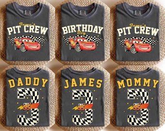 Custom Lightning McQueen Cars Birthday Theme Family T-shirt, Daddy Mommy Of Pit Crew Family Matching Tee, Cars Birthday Trip Shirt