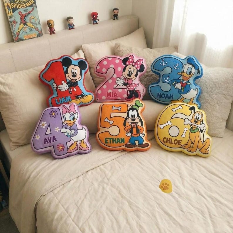 Mickey Minnie Birthday Plush Pillow, Disney Birthday Party Decor, Mickey Mouse Plush Gift, Minnie Mouse Cushion, Disney Kids Birthday Gift image 1