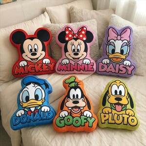 Mickey Minnie Birthday Plush Pillow, Disney Birthday Party Decor, Mickey Mouse Plush Gift, Minnie Mouse Cushion, Disney Kids Birthday Gift image 1