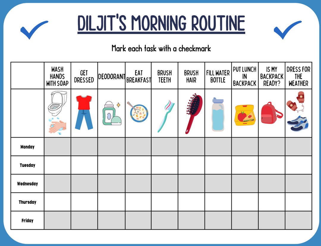 Morning Routine For Children Kids Morning Routine Chart | Visual Checklist, Canva Template ...