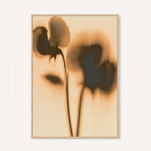 Poppy Art Print, Rust and Navy Floral Wall Art on Cream Linen Texture
