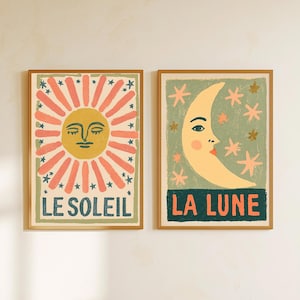 Crescent Moon Art Print Set - Boho Celestial Duo On Matte Paper