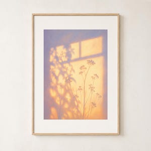 Fönsterskugga-tryck - Drömskön solnedgång med vildblommor - Lavendel persika boho dekor