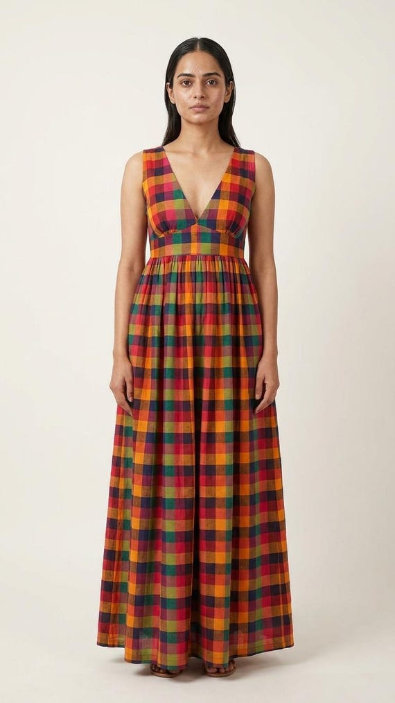 Madras Cotton Maxi Dress With Pockets | Summer Dress| Free Worldwide Shipping