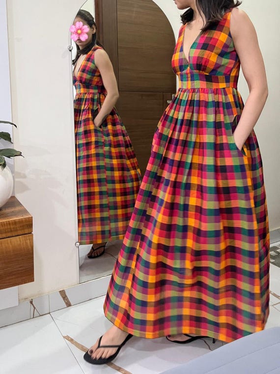madras cotton dresses Buy Maxi Dress With Pockets | Summer Dress| Free Worldwide Shipping Online in India LOGAN 100% cotton Adjustable straps light blue strapless dress Checkered dress Women's Size:Euro 37 = US 7-7.5