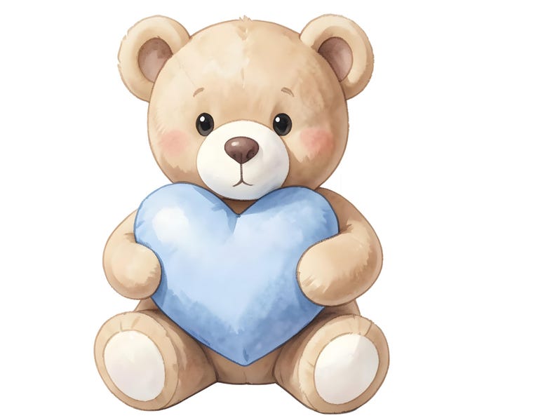Blue Watercolor Teddy Bear Clipart, Blue Teddy Baby Boy Shower PNG ...