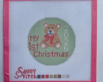 Baby’s First Christmas Boy Ornament Needlepoint Mesh Canvas