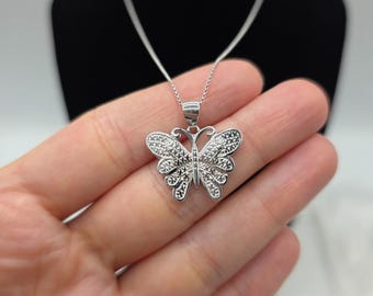 925 sterling silver butterfly pendant necklace, with 16" chain, made in italy