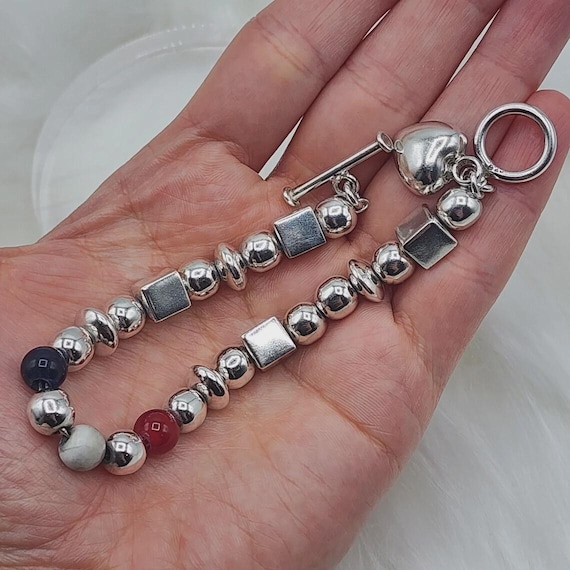 Chunky Vintage Silpada Sterling Silver Charm Bracelet, Heart, Chunky, Geometric