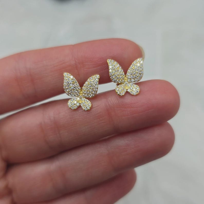 Pendientes Mariposa - Plata de Ley 925 - Moissanita - Baño de Oro - Vermeil imagen 1