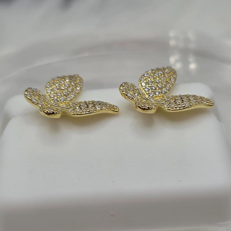 Pendientes Mariposa - Plata de Ley 925 - Moissanita - Baño de Oro - Vermeil imagen 4