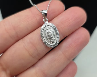 925 sterling silver virgin mary pendant necklace, with 16" chain, latin, jesus