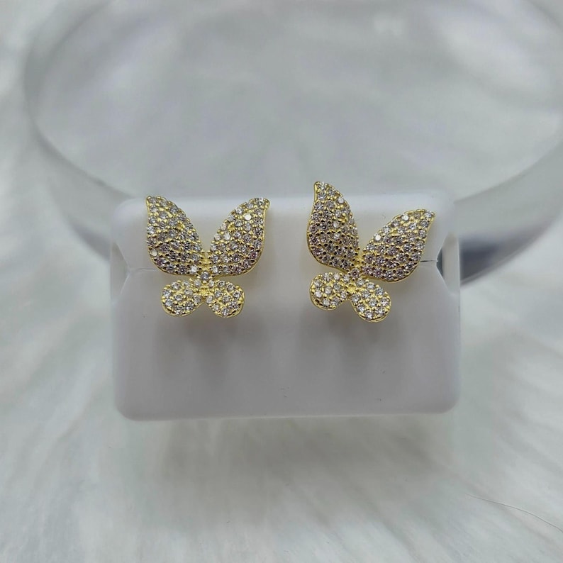 Pendientes Mariposa - Plata de Ley 925 - Moissanita - Baño de Oro - Vermeil imagen 2