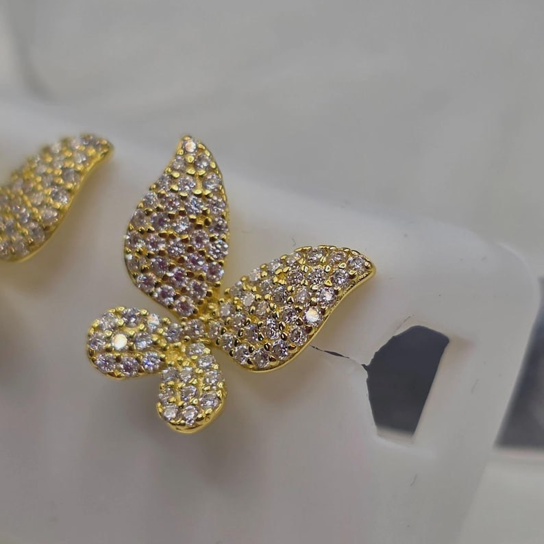 Pendientes Mariposa - Plata de Ley 925 - Moissanita - Baño de Oro - Vermeil imagen 3