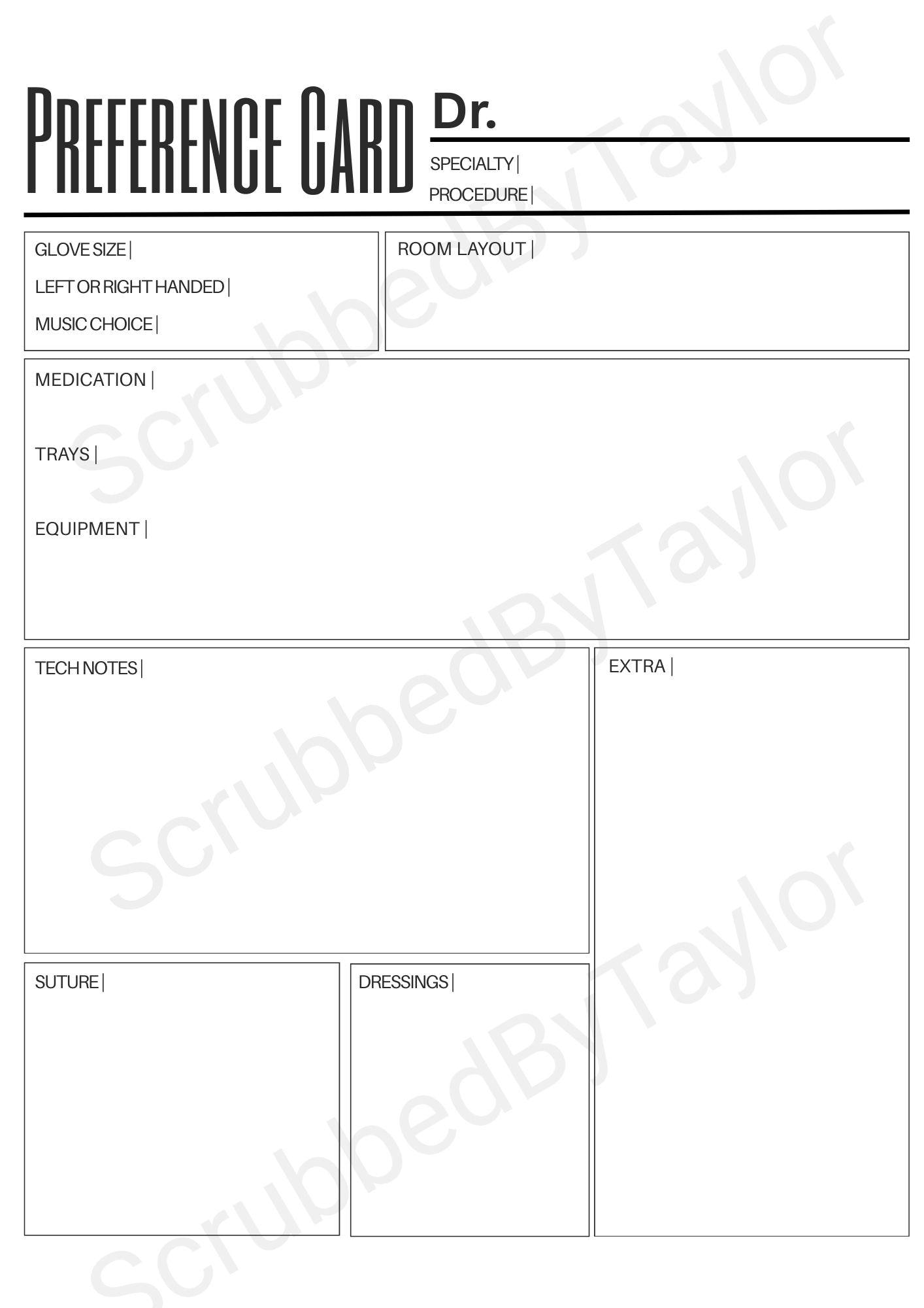 Or Preference Card Examples Surgical Preference Card for Surgical Tech, Operating Room Nurse ...