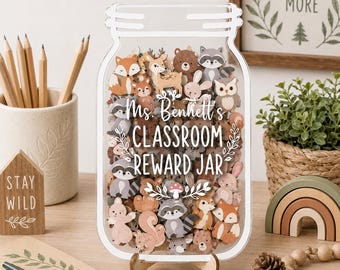 Personalized Woodland Animal Reward Jar, Wooden Forest Theme Classroom Incentive, Custom Nature Token Board for Kids, Back to School Gift