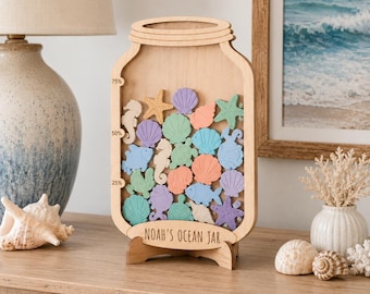 Personalized Ocean Milestone Jar, Wooden Sea Life Incentive Tracker, Custom Name Ocean Reward Board, Kid's Coastal Habit Tracker