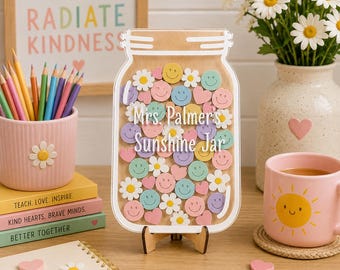 Caja de recompensas de madera para niños y profesores, tarro de recompensas Sunshine para motivar en el aula, tabla de amabilidad en tonos pastel, regalo personalizado con nombre