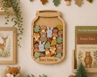 Personalized Woodland Milestone Jar – Forest Animal Habit Tracker, Custom Name Incentive Board for Kids, Nature-Themed Reward Jar