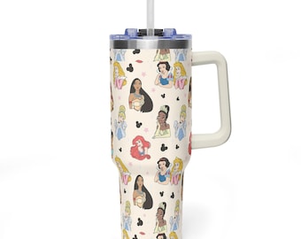 Vaso térmico de 1,2 litros con asa, diseño floral y ángel, taza de viaje con degradado azul y rosa, taza de acero inoxidable aislada de 1,2 litros.