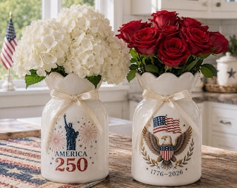 America 250 Flower Vase, Custom Statue of Liberty and Eagle Ceramic Pot, 1776-2026 Anniversary Centerpiece