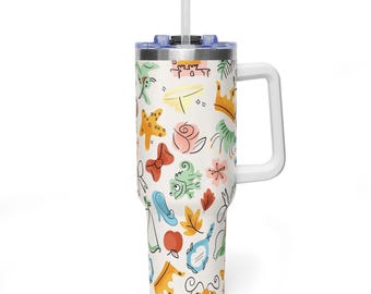 Vaso térmico Urban Sketch Stitch and Angel de 1,2 litros con asa, taza de viaje artística de Disney, taza de acero inoxidable aislada de 1,2 litros.