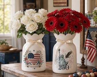 America 250 Semiquincentennial Flower Vase, Custom Statue of Liberty and Heart Ceramic Pot, 250 Years of Freedom Anniversary Centerpiece