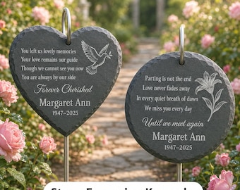 Personalized Memorial Stone for Garden, Custom Slate Grave Marker for Loss of Loved One, Bereavement Sympathy Gift, Heart Remembrance Plaque