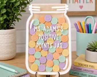 Personalized Teacher Reward Jar, Custom Classroom Incentive Token Board, Pastel Smiley Face Reward System, Back to School Teacher Gift Hook