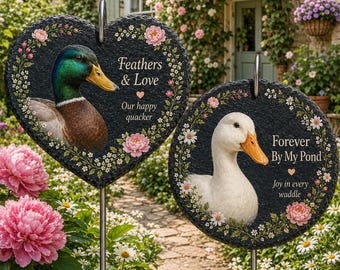 Personalized Duck Memorial Garden Stone, Custom Mallard Remembrance Plaque, Loss of Pet Sympathy Gift, Full Color Slate Stake