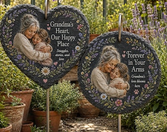 Personalized Grandma Memorial Garden Stone, Custom Mother Remembrance Plaque, Loss of Grandmother Sympathy Gift, Full Color Slate Stake