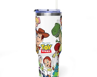 Toy Story Classic 40oz Tumbler with Handle, Buzz and Woody Character Group Quencher, Cute Pixar Toy Story Travel Mug, Disney Fan Gift