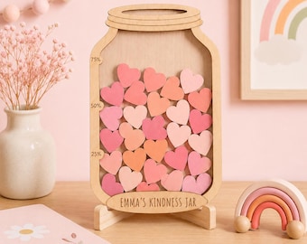 Personalized Heart Reward Jar, Wooden Milestone Tracking Jar, Custom Name Incentive Board, Birthday Gift for Kids, Kindness Habit Tracker
