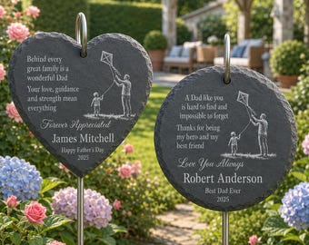 Personalized Dad Memorial Stone for Garden, Custom Father Remembrance Grave Marker, Loss of Dad Sympathy Gift, Heart Slate Plaque