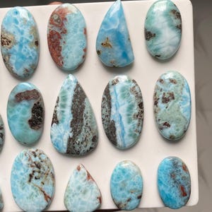 Rare Larimar Cabochon Lot, Natural Blue Larimar Gemstone Set, Loose Dominican Stone for Jewelry Making, Polished Cabochon Rare Collection image 5