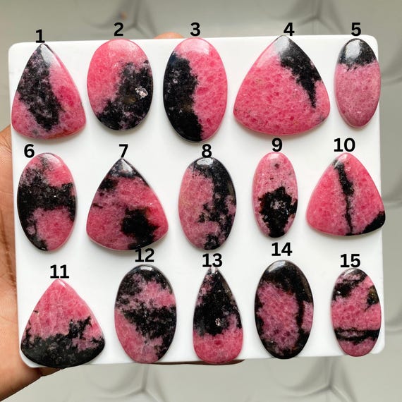Natural Rhodonite Cabochon Lot, Pink Black Rhodonite Gemstone, Rhodonite Stone for Jewelry Making, Polished Cabochons Jewelry Making Supply