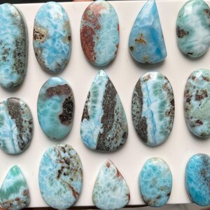Rare Larimar Cabochon Lot, Natural Blue Larimar Gemstone Set, Loose Dominican Stone for Jewelry Making, Polished Cabochon Rare Collection image 7