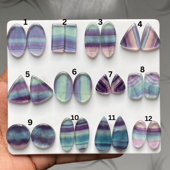 Natural Green Fluorite Pair Cabochon Gemstone Set, Matching Fluorite Stones for Jewelry Making, Wire Wrap Pendant Supply