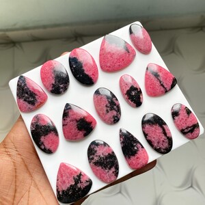 Natural Rhodonite Cabochon Lot, Pink Black Rhodonite Gemstone, Rhodonite Stone for Jewelry Making, Polished Cabochons Jewelry Making Supply image 8
