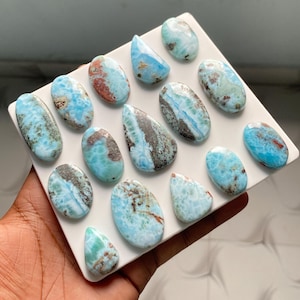 Rare Larimar Cabochon Lot, Natural Blue Larimar Gemstone Set, Loose Dominican Stone for Jewelry Making, Polished Cabochon Rare Collection image 8